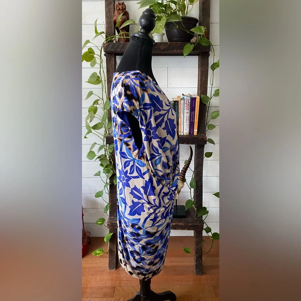 Nine West: Blue V Neck Mixed Animal and Floral Print Dress